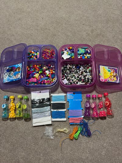 Various Tons of beads cords in containers. Smelly beads. Loads of fun!