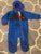 The North Face 10 Royal blue w red trim fleece hooded bunting onesie 3-6 Months