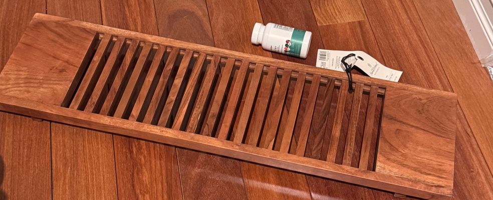 Brand new hearth and hand with magnolia Wood bathtub tray retail $28 pill bottle for size