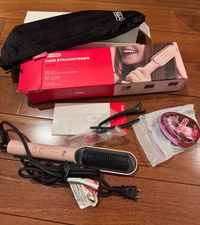 Brand new pink Tymo ring hair straightener complet Comes with everything in picture all never used retail $50