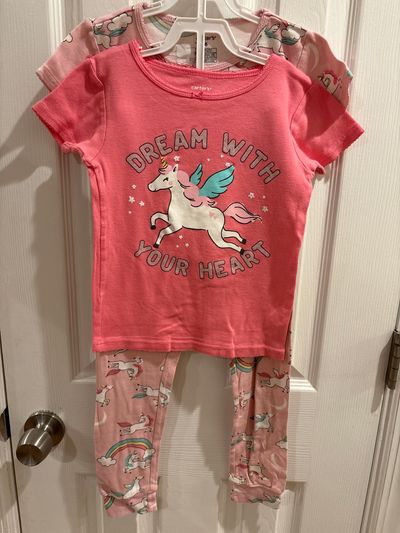 Carters 3 piece pink pajamas set with 2 short sleeve shirts and long pant 6T/6