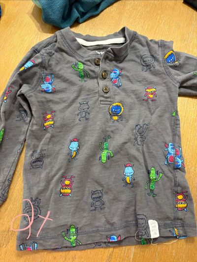 Carters Monster ls Henley shirt 2T