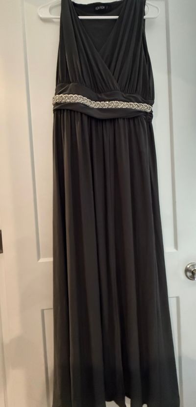 Charcoal grey dress Belt is attached to dress Women's - L