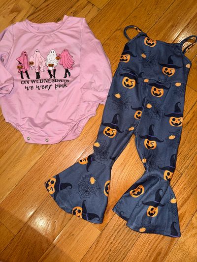 Amazon On Wednesday we wear pink bodysuit & pumpkin romper 18-24 Months