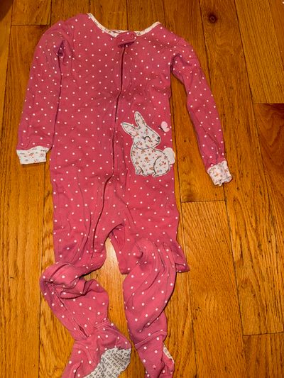 Carters Pink polka dot bunny footie zip up pajama 4T