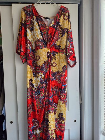 Venus short sleeved long dress Orange/paisley Women's 1X