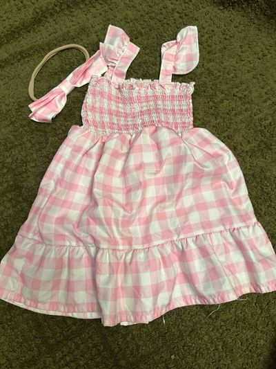 SHEIN Pink checkered dress with bow 12-18 Months