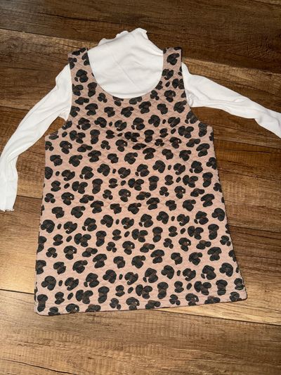 Lila & Jack Leopard quilted dress with white long sleeve mock neck 3T