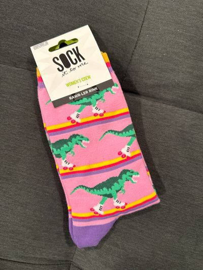 Sock it to me Dinosaur RAWR-LER RINK pink crew socks Women's - M