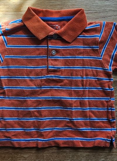 Children's Place Boys orange polo shirt with blue stripes in very good condition 12 Months