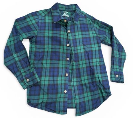 Carters EUC dark green and blue plaid shirt size 6A 7-8
