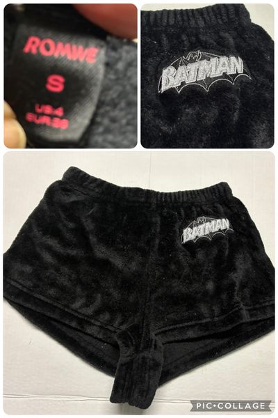 ROMWE Batman plush lounge pj shorts Black plush pj lounge shorts w Batman logo Junior S - 2