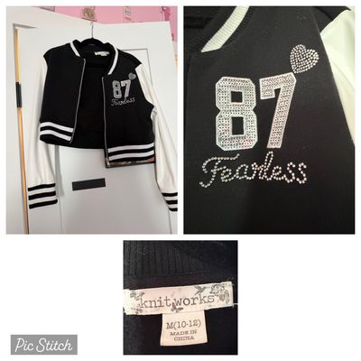Knitworks Taylor swift inspired jacket with leather sleeves 10-12