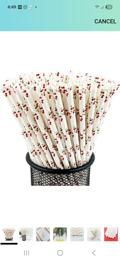 Unknown 75 Cherry paper straws great for cocktail or birthday party