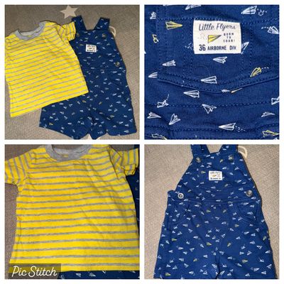2piece Yellow shirt with blue overalls 6 Months