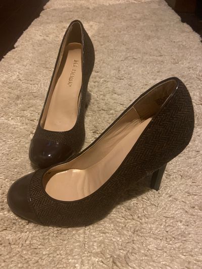 JG Hook Brown herringbone heels with patent leather toe 8 (Adult)