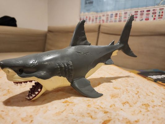 Big shark 11 inch long Great whote shark. Mouth can move.