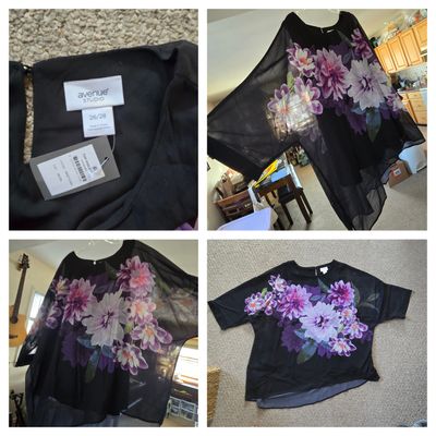 NEW Avenue Studio Black floral top Sz 26/28 Women's 2X