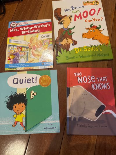 4 books  Dr. Seuss book moo, wishy-washy, quiet Nose two hardcover all books in great condition