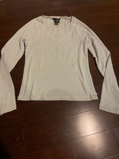 Express jeans White and blue striped v neck long sleeve shirt Women's - M