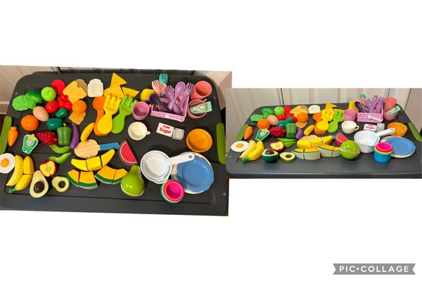 Assorted Lot-assorted play food and accessories, wooden and plastic mix