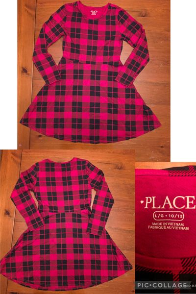 Childrens place Red and black plaid long sleeve dress 10-12