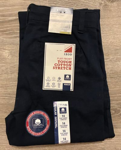 Izod New navy uniform pants flat front stretch 14-16