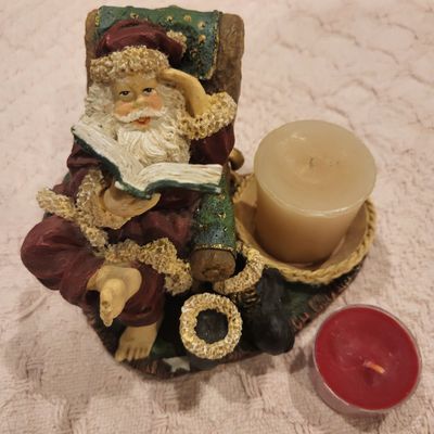 unknown Santa relaxing to a good book - candle holder with 2 candles