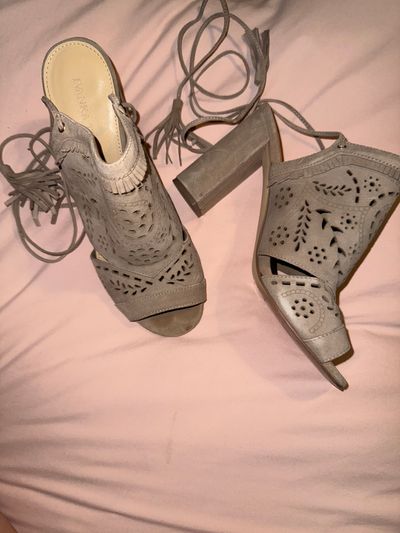 Ivanka Trump Beige suede laser cut lace up chunky heel 8 (Adult)
