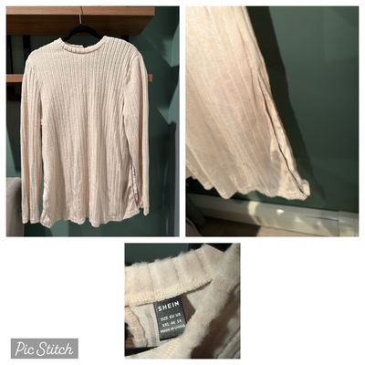 Plus size Super soft beige long sleeve shirt with side slit Women's XXL 18