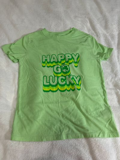 Cat and Jack green short sleeve shirt with happy-go-lucky decal size 6/7 6T/6
