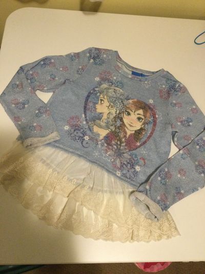Disney Frozen blue sweater with lace edge 10-12