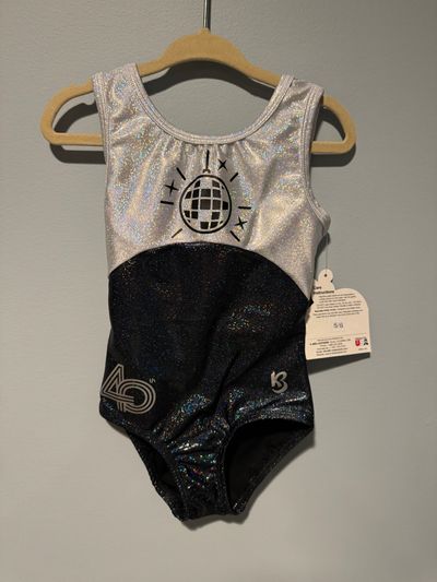 k-Bee Leotards Retail $45 NEW  Size 11/12 Silver/Black w/ disco ball 10-12
