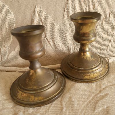 unknown 2 heavy brass candle stick holder
