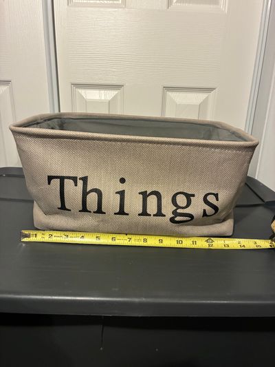 Unknown Things storage bin, Grey, approximately 16inx12inx6.5in