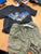 Various Batman t shirt with green shorts 2T