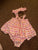 Old Navy pink/orange checkered dress onesie with matching bow 12-18 Months