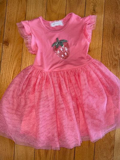 Btween Short sleeve tulle pink strawberry dress 3T