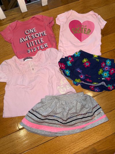 Juicy Couture & Carters Lot of 5 items- 2 skirts, juicy shirt and 2 sister onesies 3 Months