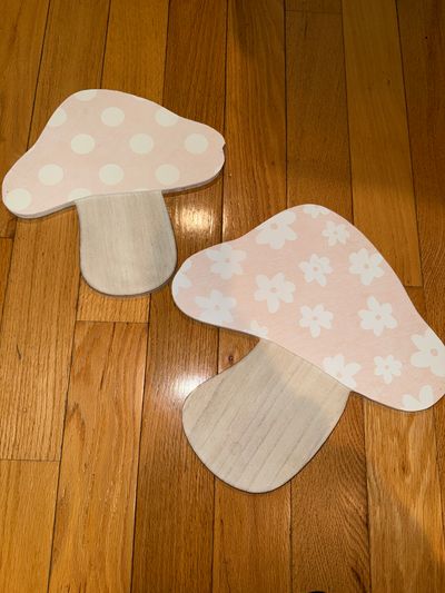 Hobby lobby Set of 2 Wooden pink and white mushroom wall hanging