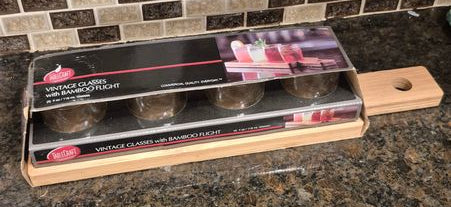 New 4 Set Glasses on Bamboo Tray