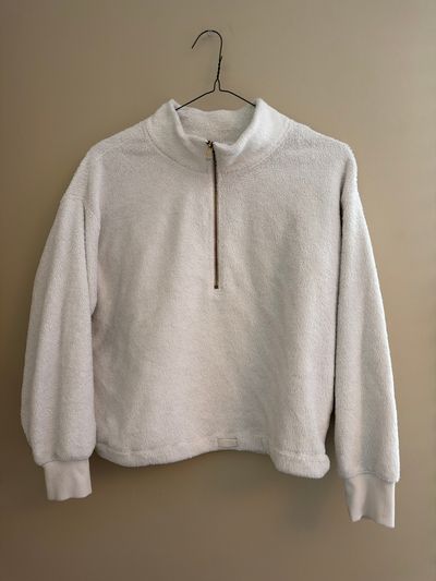 White Fleece Quarter Zip Sweater Women's - S