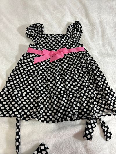 Rare too Black and white polkadot dress with pink bow 2T