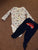 Carter's white car long sleeve onesie with navy car butt pants 9 Months