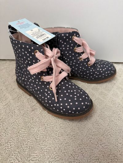 New with tags Pink and Gray Polka Dot Zip Boots cat & Jack $25 retail 11 (Lil' Kid)