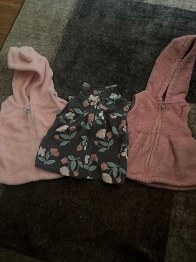 Lot of 3 carters fleece vests Pink ones both have hoods 6 Months