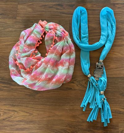 Pink butterfly scarf Blue Owl scarf