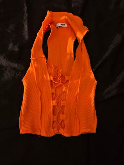 Fashion Nova Orange Sleeveless Tie Front Cropped Top Junior S - 3