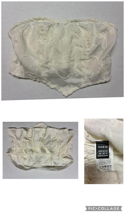 SHEIN halter top cream w detailed scroll style Cream halter w elastic back Junior S - 2