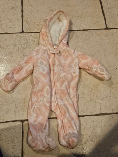 Carters Pink/White Fuzzy Coat Suit 0-3 Months